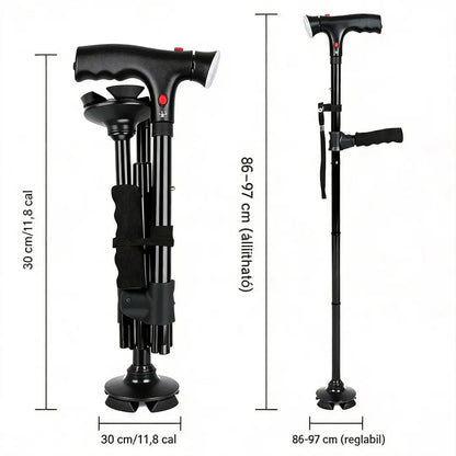 Baston de mers pliabil și multifuncțional din oțel inoxidabil antiderapant – ideal pentru seniori 70+